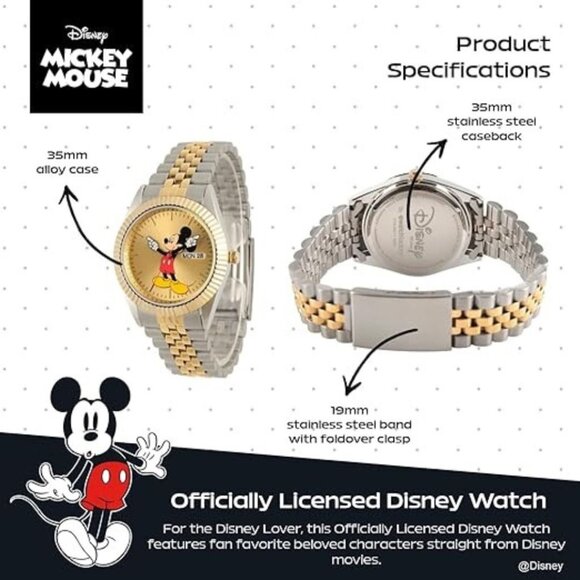 NWT - Disney Adult Classic Metal Bracelet Analog Quartz Watch - Picture 3 of 16